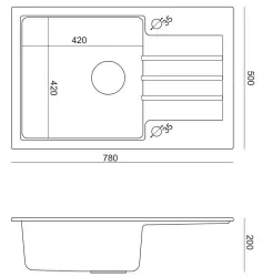 Quadri Cardigan weiße Granit-Spüle mit Abtropffläche reversibel 78x50cm, Oberflächen-Einbau 1208956310