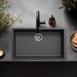 Schwarzes großes Spülbecken 70x40cm Unterbau, flächenbündiger und Oberflächen-Einbau mit Edelstahlstecker 1208956400