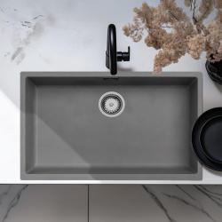 Betongraues großes Waschbecken 70x40cm Unterbau, flächenbündiger und Oberflächen-Einbau mit Edelstahlstecker 1208956403