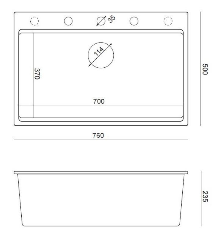 Quadri weißer Hart-Granit Spülbecken, groß 76x50cm, Oberflächen-Einbau, inklusive Zubehör 1208956409