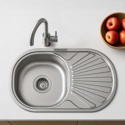 Ausmann Basic Edelstahl-Spüle mit Abtropffläche reversibel 74x44,5 cm, inklusive Siphon, Oberflächen-Einbau 1208956974
