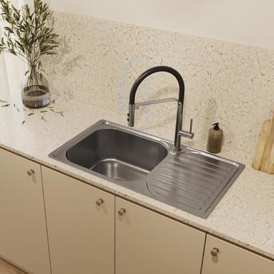 Ausmann Basic Edelstahl-Spüle mit Abtropffläche reversibel 76x42 cm, inklusive Siphon, Oberflächen-Einbau 1208956978