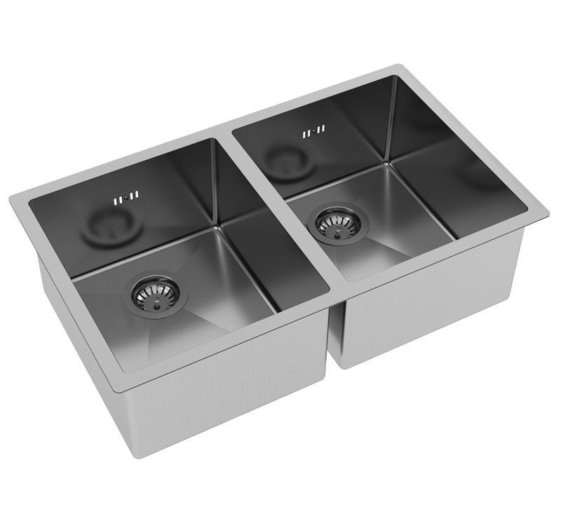Ausmann Oder Doppel-Edelstahlspüle 76x45cm mit 2 Becken 34x40, flächenbündig, Unterbau und Oberflächen-Einbau, extra tief 22cm 1208957116