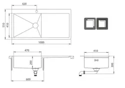 Ausmann Oder Blue große Edelstahlspüle 100x51cm, flächenbündig und Oberflächen-Einbau, mit Abtropffläche 1208957124