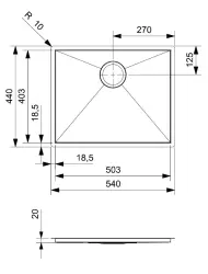 Reginox Ontario Spüle aus Edelstahl 50x40cm zum Einbau in eine Arbeitsplatte aus Keramik, Naturstein oder einer anderen festen Oberfläche R36426