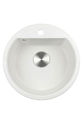 GraniteMy Bremen runde Granitspüle 43 cm, Weiß, aufliegend und Unterbau, mit Hahnlochbank und Edelstahlstecker 1208957356