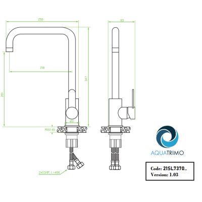 AquaTrimo Solid Küchenarmatur aus massivem Edelstahl mit schwenkbarem Auslauf 21SL7370SS