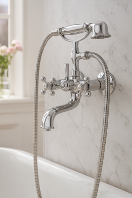 AquaTrimo Vivaldi Classic Aufputz-Wannenarmatur mit Sterngriffen, Chrom, inklusive Handbrause 43VV7372CM