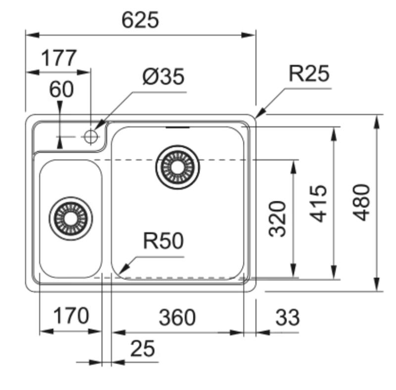 Franke Spülbecken Bellissimo BCX 260, flächenbündig, inkl. Hahnloch 625x480mm 127.0691.229