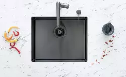 Aquadesign Spüle Gun Metal Edelstahlspüle Anthrazit PVD 50x40, Unterbau, flächenbündig und Oberflächen-Einbau 1208957702