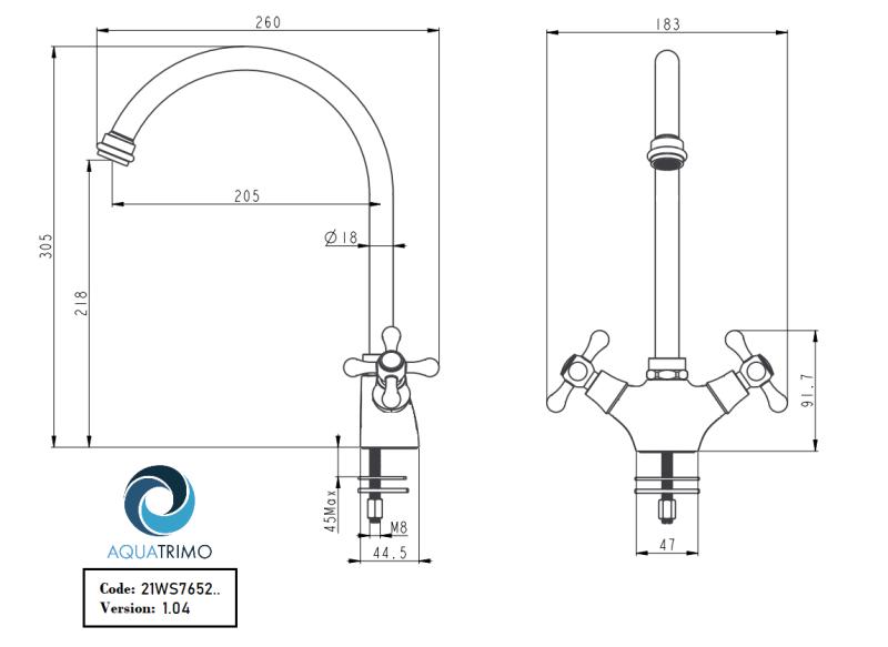 AquaTrimo Windsor Nostalgische Küchenarmatur mit rundem Auslauf, Bronze 21WS7652BN