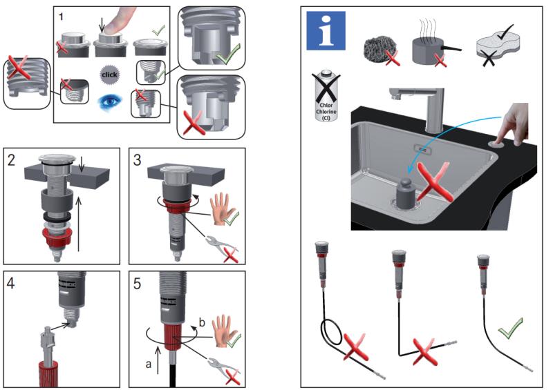 Franke Ablaufgarnitur für Spülen mit integriertem Ablauf (Turbo) mit automatischer Entleerung und Edelstahl-Druckknopf 1208957709