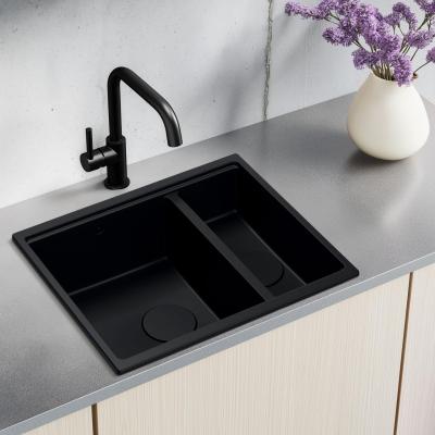 Quadri Newport II Schwarz 1,5 Granit-Spüle 555x460, Oberflächen-Einbau und Unterbau 51208957861