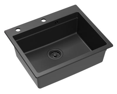 Quadri Durham schwarzer Granit-Aufsatzspüle 595x500 mit Seifenspender, Schneidebrett, Einlegebecken und Rollmatte 1208957904