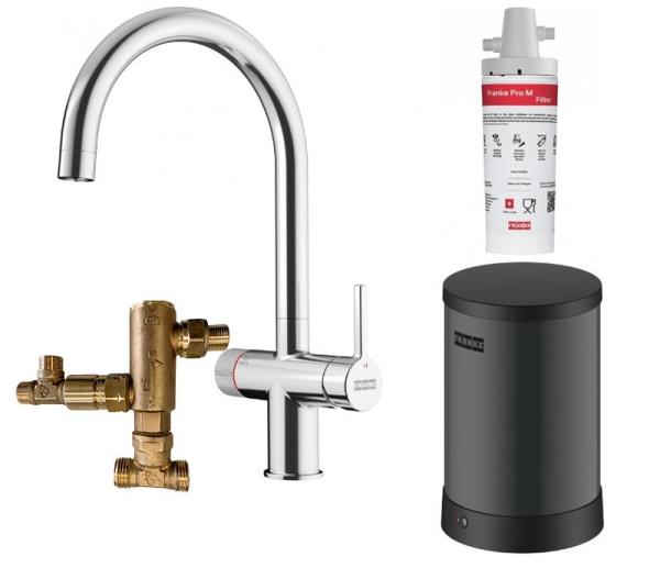 Franke Maris Wasser Hub 4L Boiler 3-in-1 mit Twist mechanischem Heißwasserkrahn Chrom mit Wasserhub Mischset 1208957940