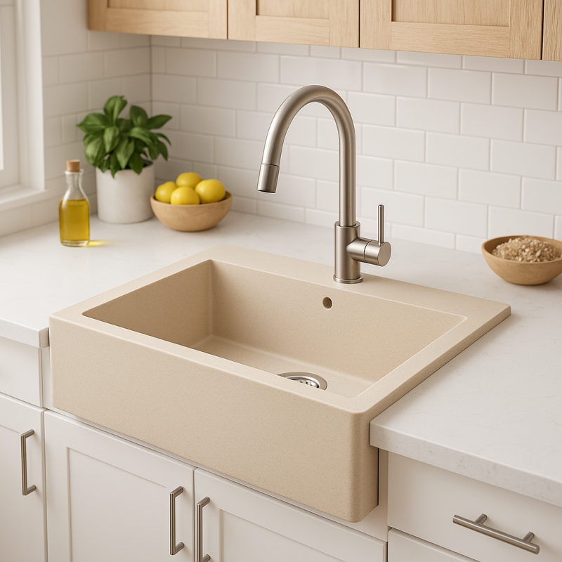 Aquadesign Farmhouse Zwischen- oder Aufsatzbecken aus Granit Sand-Beige 58x49cm 1208958164