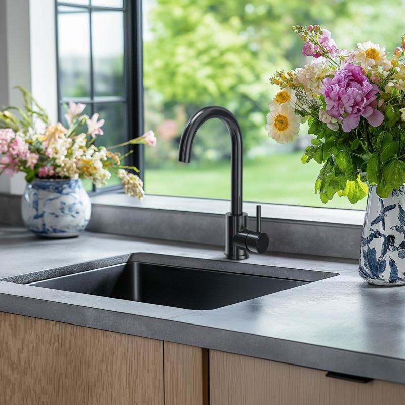 Aquadesign R25 Edelstahl-Spüle, als Aufsatz, Unterbau und flächenbündig montierbar, Gun Metal, 40x40cm, 1208958207