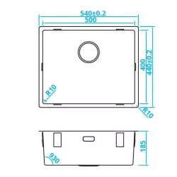 CARESSI Basic Line Edelstahlspüle 50x40 mit modernem integriertem Stecker CABLPP50R10