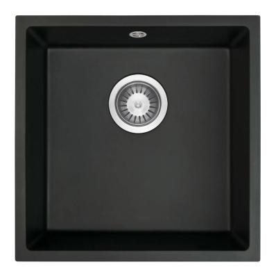 GraniteMy Universal-Granitspüle Schwarz 40x40cm, Aufliegend, Unterbau und flächenbündig mit Edelstahlstopfen 1208958318