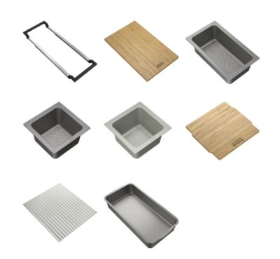 Franke Universal-Zubehör im 5er-Set, Schneidebrett, Einsatzschale, Abtropfmatte und Ablageschale 112.0655.489