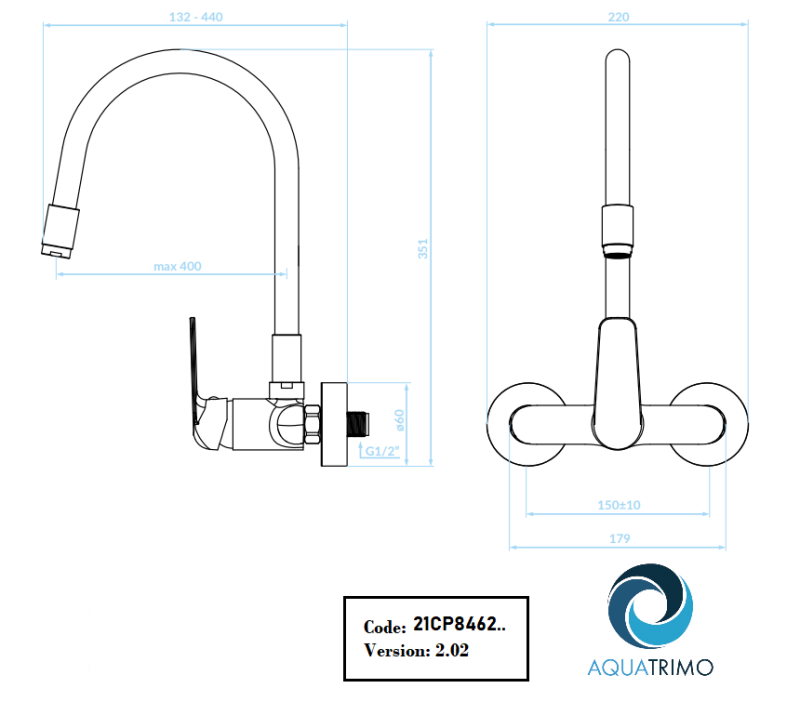 Aquatrimo Chopin Wandarmatur mit hohem flexiblem Auslauf, matt schwarz 21CP8462SW