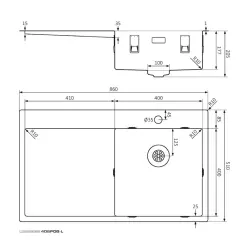 Lorreine SP Serie Edelstahlspüle 86x51 cm mit Hahnlochbank 40SPDB-L