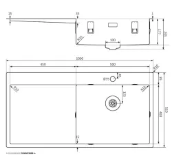 Lorreine SP Serie Edelstahlspüle 100x51 cm mit Hahnlochbank 50SPDB-L