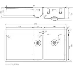 Lorreine SP Serie Edelstahlspüle 100x51cm mit Hahnlochbank 1534SPDB-L