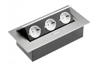 Desktop-Verlängerungskabel 3x Schuko-Buchse, ohne Kabel, Aluminium 1208958667
