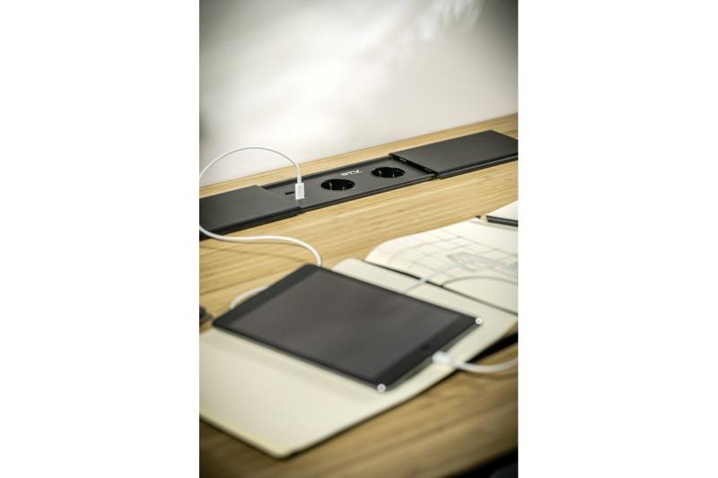 PRESTINO versenkbare Schreibtischverlängerungskabel, 2x Schuko-Buchse, USB A+C, RJ45, HDMI, Kabel 1,5m, Silber 1208958676