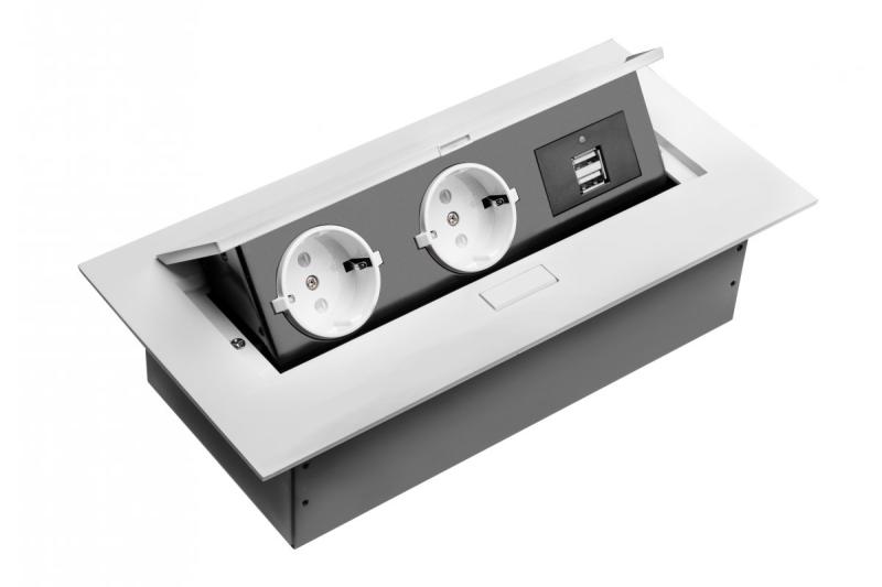 Desktop-Verlängerungskabel, 2x Schuko-Steckdose, 2xUSB, ohne Kabel, weiß 1208958685