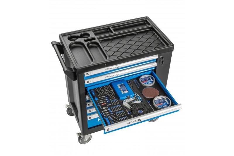 Hoegert 7-Schubladen-Werkzeugschrank mit einer Seitentür mit Zubehör 544 Stück. 1208962010