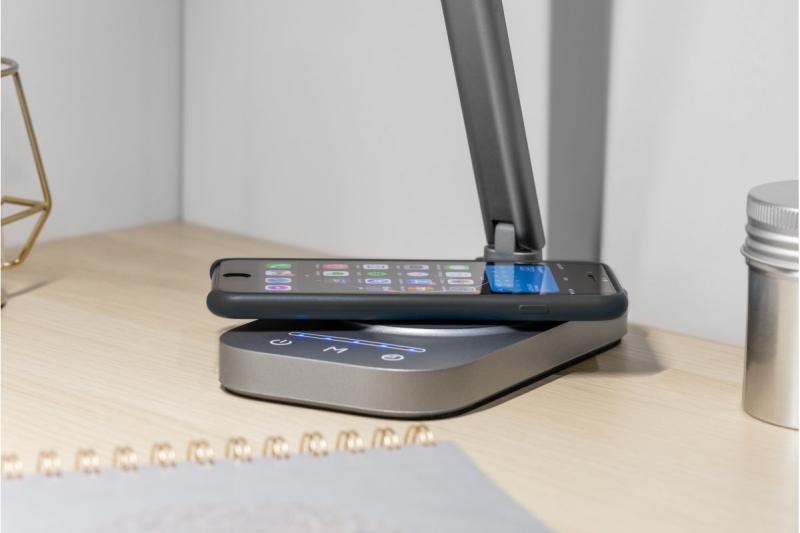 Decor Schreibtischlampe Bressi 8W 450lm AC220-240V 3-CCT kabelloses Laden USB PF>0 5 RA>80 Grau 1208962480