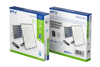 Solar LED Flutlicht BRAVOS, 150W, 1500lm, 6400K, IP65, 120°, Solarpanel, Fernbedienung, 3y 1208962682