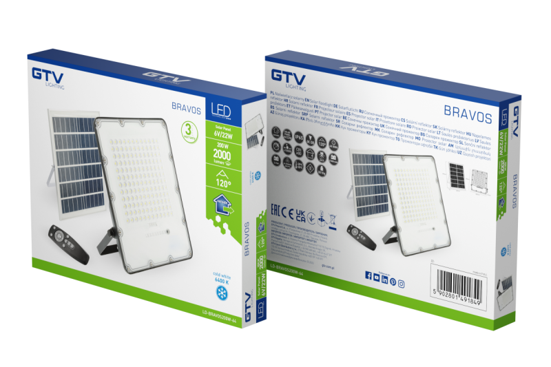 LED-Flutlicht BRAVOS, 200W, 2000lm, 6400K, IP65, 120°, Solarpanel, Fernbedienung, 3y 1208962683