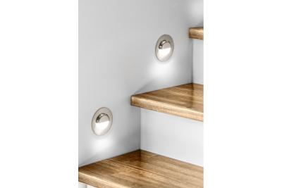 Decor LED Treppenleuchte ESCADA OB DC12V rund mit mattem Abdeckung 0,8W 70lm 4000K Edelstahlkabel 150cm