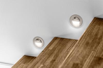 Decor LED Treppenleuchte ESCADA OB DC12V rund mit mattem Abdeckung 0,8W 70lm 4000K Edelstahlkabel 150cm