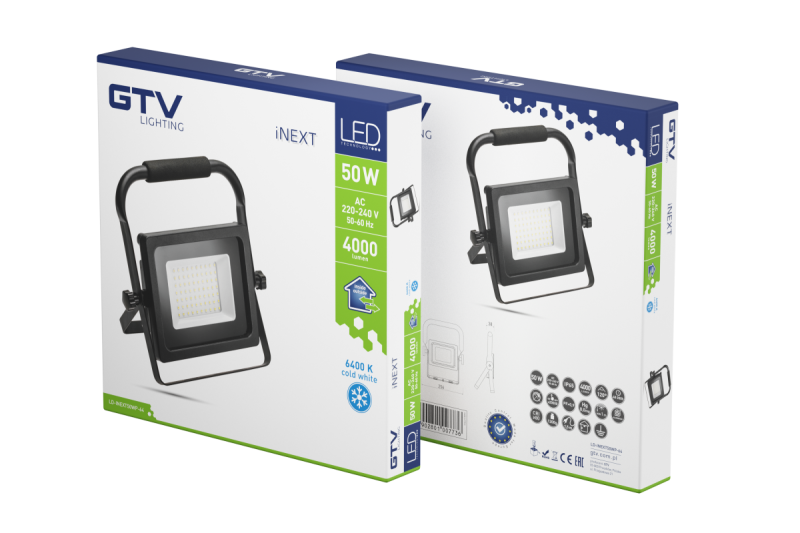 LED-Flutlicht iNEXT (tragbar) 50 W 4000 lm, PF > 0,9, RA > 80, IP65, 120°, 6400 K, schwarzes Gehäuse 1208962863