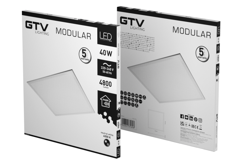 LED-Leuchte MODULAR, Rückplatte, 60x60cm, 4000K, 40W, 4800lm, AC220-240V, PF>0,9, IP54, 5y 1208962999