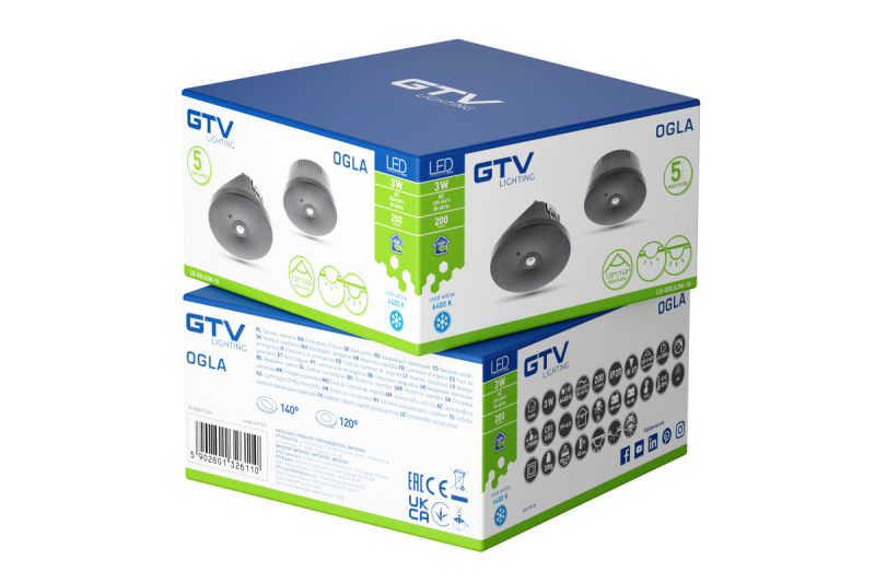 Notleuchte OGLA LED, 3W, 200lm, AC220-240V, 50-60Hz, IP20, 6400K, 3H, Einzelaufgabe, TEST, schwarz 1208963017