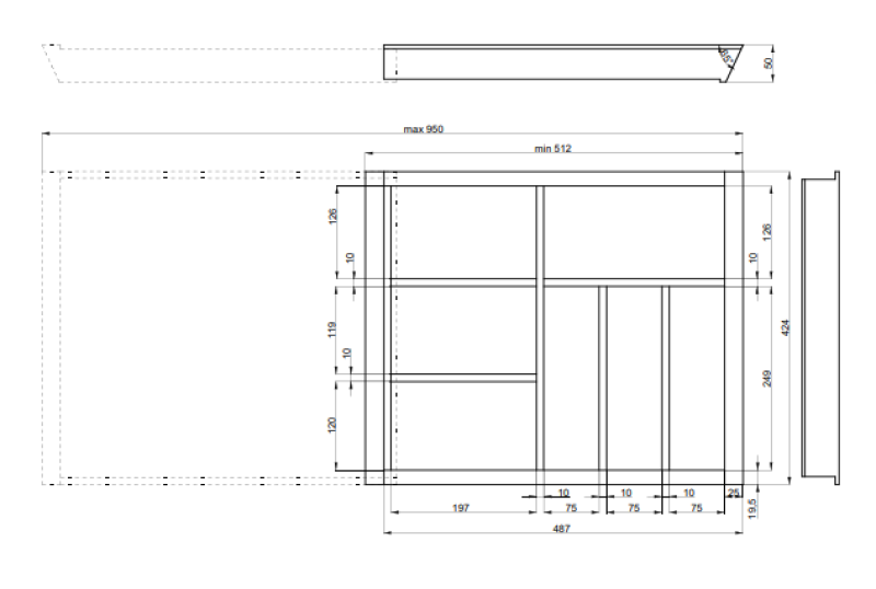 Dekor Cutle Besteckeinsätze Küche Verstellbarer Einsatz für 600-1000mm Schränke 1208966291