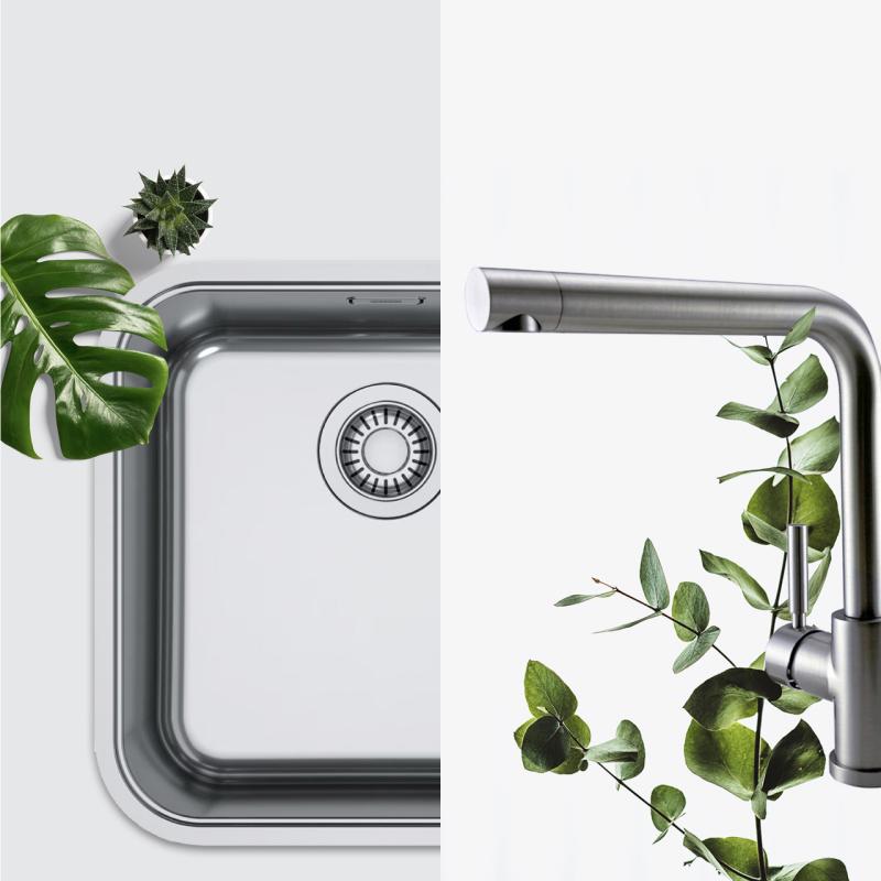 Kombinationsset Franke Spüle - Pure.sink Küchenarmatur - Küchensiphon