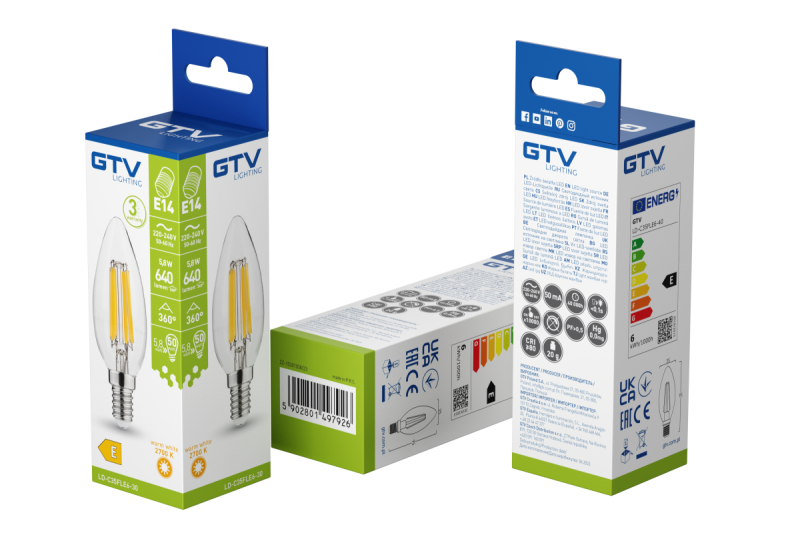 LED-LICHTQUELLE, FILAMENT, A-G, C35, 2700K, E14, 5,8W, AC220-240V, 360°, 640lm, 50mA 1208966964