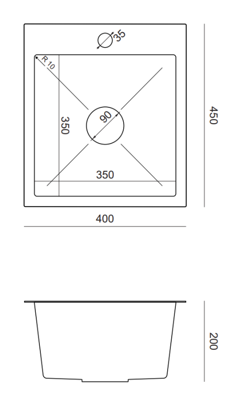 Quadri Dixton 40 Edelstahlspüle 400x450 mm mit Hahnloch, aufliegend 1208967079