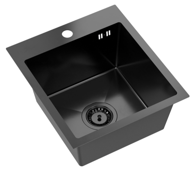 Quadri Dixton 40 Set schwarze Edelstahlspüle mit Nano-Pvd 400x450 mm mit Hahnloch, aufliegend und Quadri Bristol Küchenarmatur