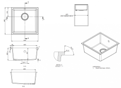 GraniteMy Universal-Granitspüle 40x40 cm, Weiß, Aufliegend, flächenbündig und Unterbau, mit schwarzem Stecker 1208967128