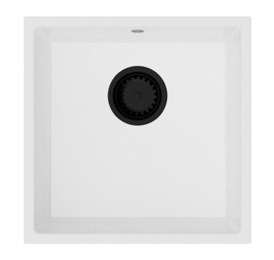 GraniteMy Universal-Granitspüle 40x40 cm, Weiß, Aufliegend, flächenbündig und Unterbau, mit schwarzem Stecker 1208967128