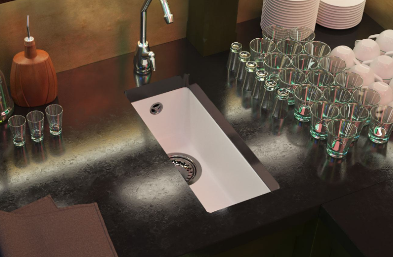 GraniteMy Universal Granit-Spülbecken 17x40 cm, Weiß, Aufliegend, flächenbündig und Unterbau, mit goldenem Stecker 1208967138