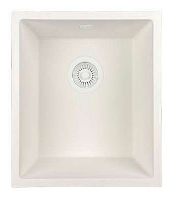 GraniteMy Universal Granit-Spülbecken 34x40 cm, Weiß, Aufliegend, flächenbündig und Unterbau, mit weißem Stecker 1208967146