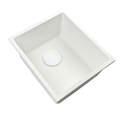 GraniteMy Universal Granit-Spülbecken 34x40 cm, Weiß, Aufliegend, flächenbündig und Unterbau, mit weißem Stecker 1208967146
